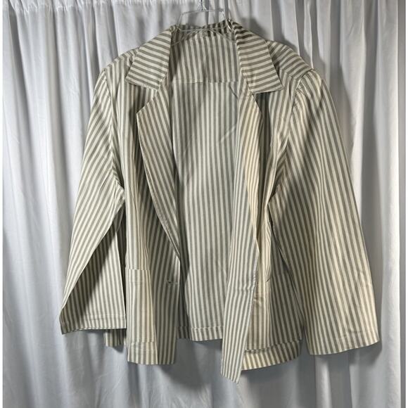One Button Striped Linen Blend Blazer, Taupe & Ivory, Sz: 22W, 82-28 - Picture 3 of 11